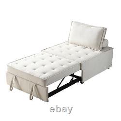 Pouf en tissu de lin polyvalent avec canapé-lit et canapé-lit escamotable (beige)