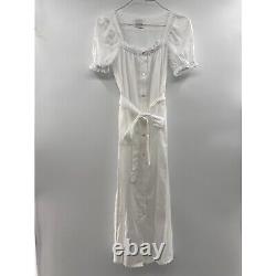 Robe de salon en lin blanc Brigitte taille S pour femme avec ceinture midi NEUF