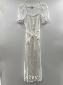 Robe de salon en lin blanc Brigitte taille S pour femme avec ceinture midi NEUF