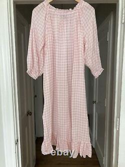 Robe décontractée de longueur midi pour salon, motif vichy rose en lin 100%, taille 1